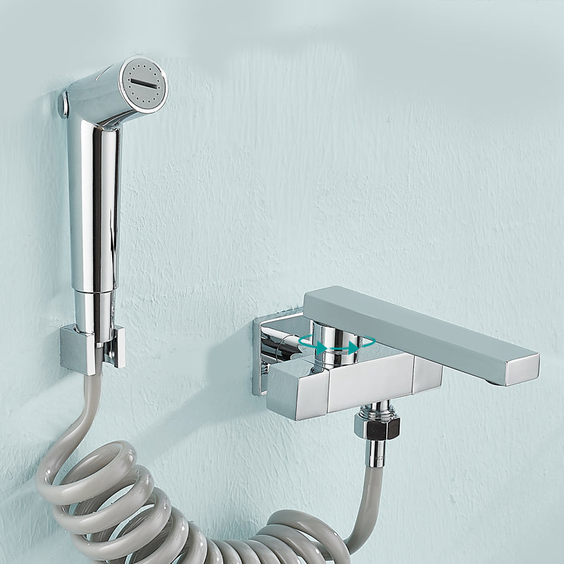 Skorter | Modern Bathtub Filler Wall Mount Hand Shower Swiveling Copper Bathtub Filler with Single Lever Handle