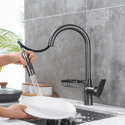 Skorter | Goose Neck Kitchen Sink Faucet Three-Way Flow with Pull-Down Spray Head