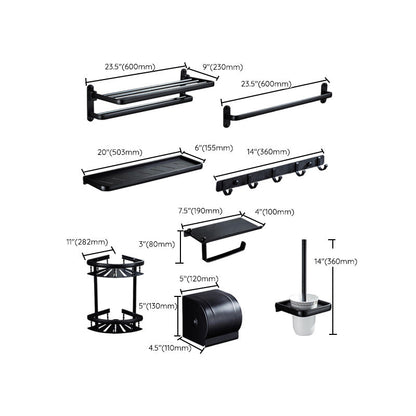 Skorter | Contemporary 8-piece Bathroom Accessory Set Matte Black Bathroom Shelf/Paper Holder/Towel Hook