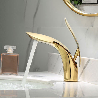 Skorter | Brass 1-Hole Basin Mixer Tap Lever Handle Sink Faucet Round Modern Faucet for Bathroom
