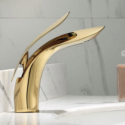 Skorter | Brass 1-Hole Basin Faucet Lever Handle Sink Faucet Round Modern Faucet for Bathroom