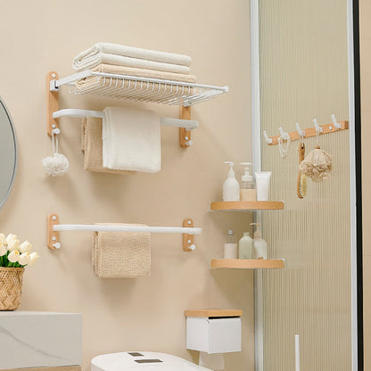 Skorter | Aluminium and Wood Bath Accessories Set White Bathroom Accessories Kit