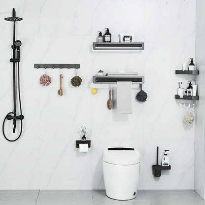 Skorter | 7-piece bathroom hardware set matte black/gray with bath shelf/towel holder/bath towel hooks