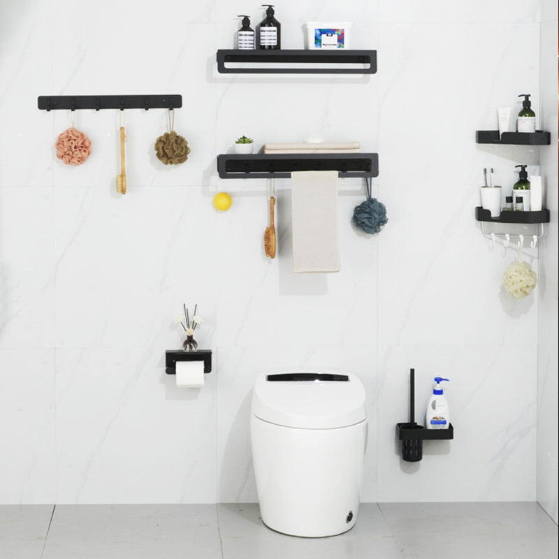 Skorter | 7-piece bathroom hardware set matte black/gray with bath shelf/towel holder/bath towel hooks