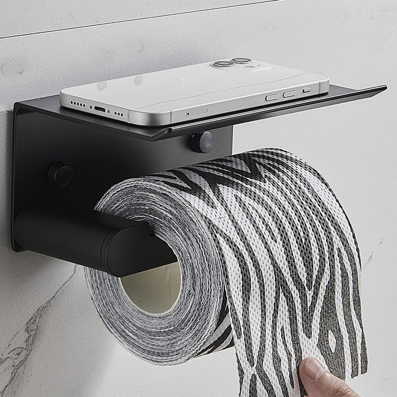 Skorter | 7-piece bathroom hardware set matte black/gray with bath shelf/towel holder/bath towel hooks