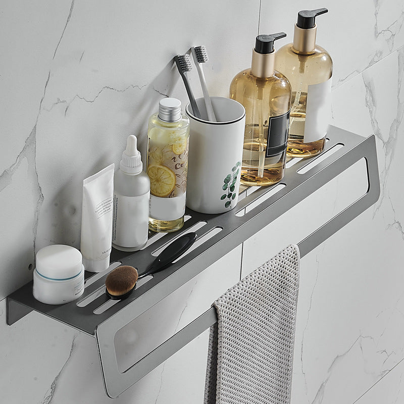 Skorter | 7-piece bathroom hardware set matte black/gray with bath shelf/towel holder/bath towel hooks