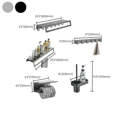 Skorter | 7-piece Bathroom Hardware Set Matte Black/Grey with Bath Shelf/Towel Holder/Bath Towel Hook