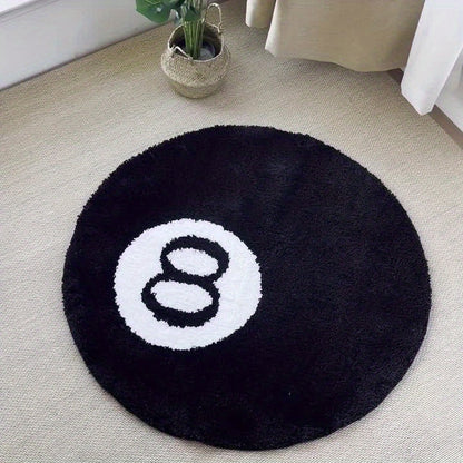 Skorter | Billiard Black 8 Ball Rug - Round Non-Slip Floor Mat for Living Room, Bathroom, and Decoration (Available in Various Sizes)
