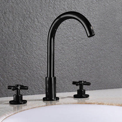 Skorter | Goose Neck Bathroom Sink Faucet 2 Handles Hot and Cold Water Sink Faucet with Drain