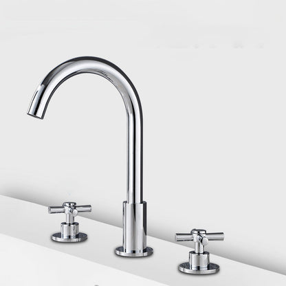 Skorter | Goose Neck Bathroom Sink Faucet 2 Handles Hot and Cold Water Sink Faucet with Drain