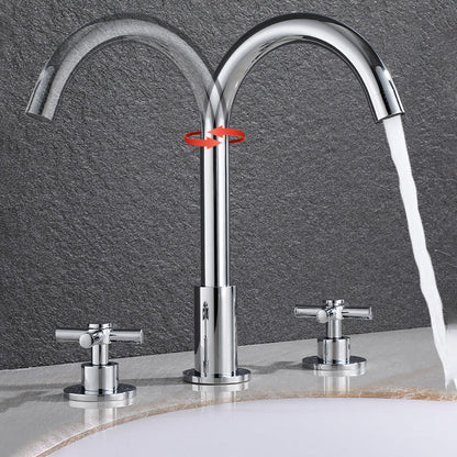 Skorter | Goose Neck Bathroom Sink Faucet 2 Handles Hot and Cold Water Sink Faucet with Drain