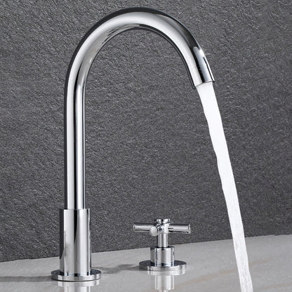 Skorter | Goose Neck Bathroom Sink Faucet 2 Handles Hot and Cold Water Sink Faucet with Drain