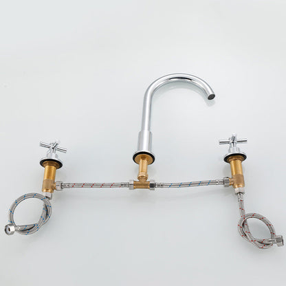 Skorter | Goose Neck Bathroom Sink Faucet 2 Handles Hot and Cold Water Sink Faucet with Drain
