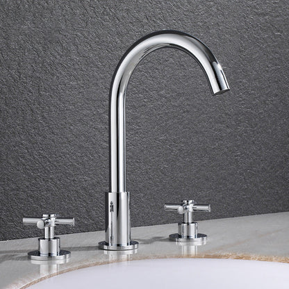 Skorter | Goose Neck Bathroom Sink Faucet 2 Handles Hot and Cold Water Sink Faucet with Drain