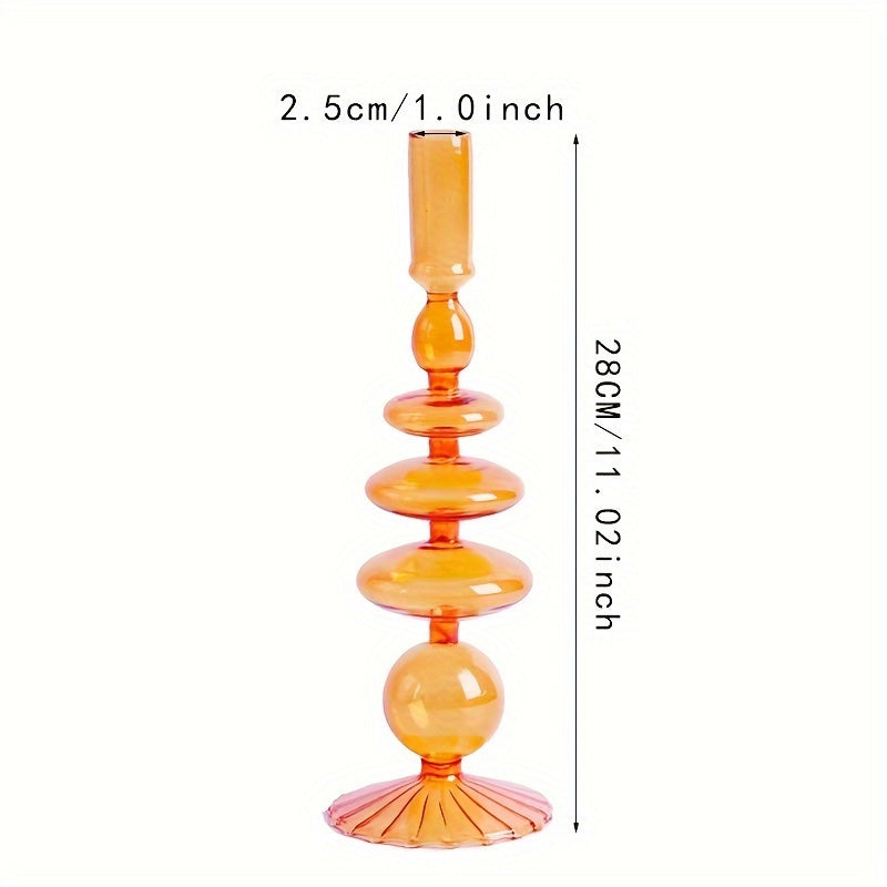 Skorter | 1pc Creative and Minimalist Glass Candle Holder Set - Lacquered Glass Vase Table Decoration for Living Room, Dining Table and Romantic Dinner