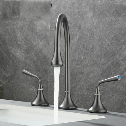 Skorter | Double Handle Tub Filler Deck Mounted High Arc Brass Modern Roman Tub Filler