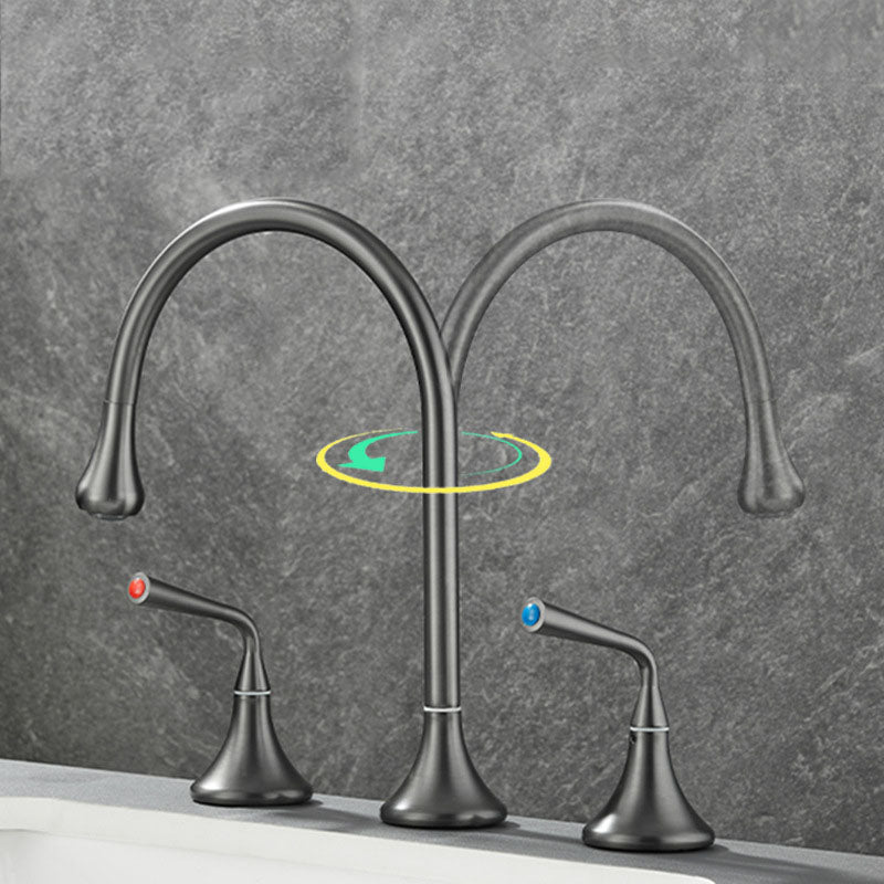 Skorter | Double Handle Tub Filler Deck Mounted High Arc Brass Modern Roman Tub Filler