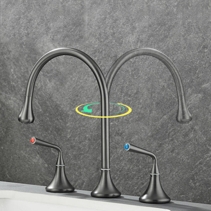 Skorter | Double Handle Tub Filler Deck Mounted High Arc Brass Modern Roman Tub Filler