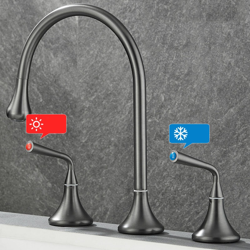 Skorter | Double Handle Tub Filler Deck Mounted High Arc Brass Modern Roman Tub Filler