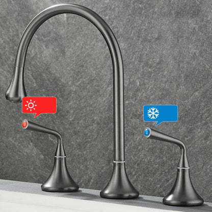 Skorter | Double Handle Tub Filler Deck Mounted High Arc Brass Modern Roman Tub Filler