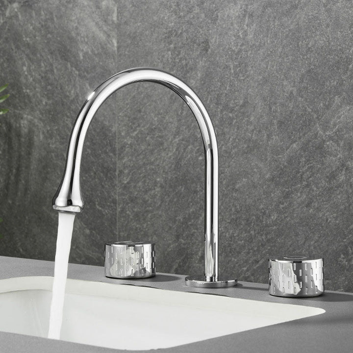 Skorter | Double Handle Tub Filler Deck Mounted High Arc Brass Modern Roman Tub Filler