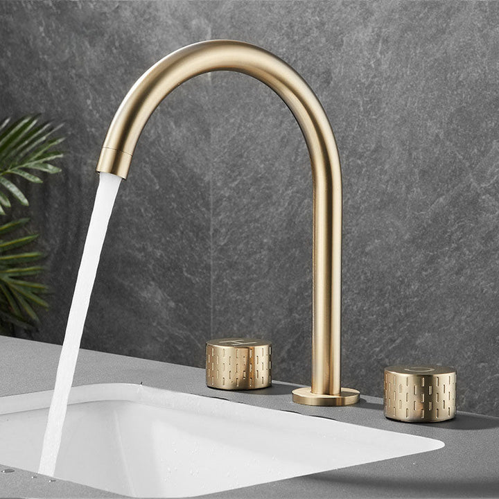 Skorter | Double Handle Tub Filler Deck Mounted High Arc Brass Modern Roman Tub Filler