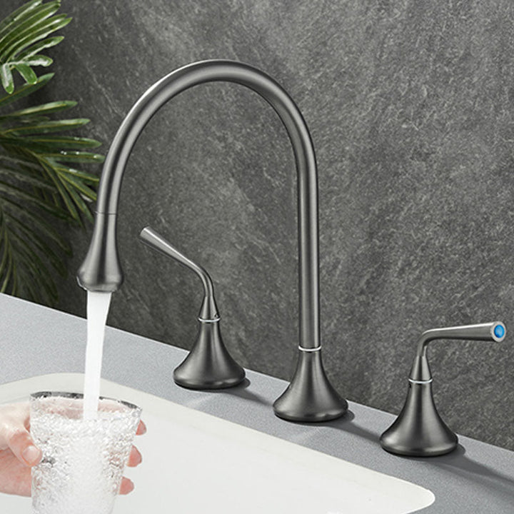 Skorter | Double Handle Tub Filler Deck Mounted High Arc Brass Modern Roman Tub Filler