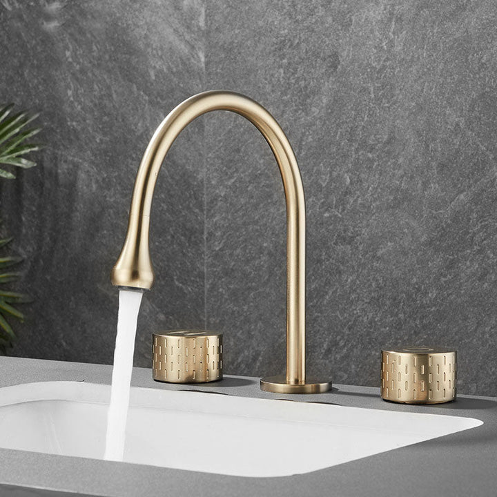 Skorter | Double Handle Tub Filler Deck Mounted High Arc Brass Modern Roman Tub Filler