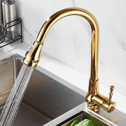 Skorter | Brushed Gold Kitchen Sink Faucet High Arc Swivel Spout with Pull-Down Spray Head