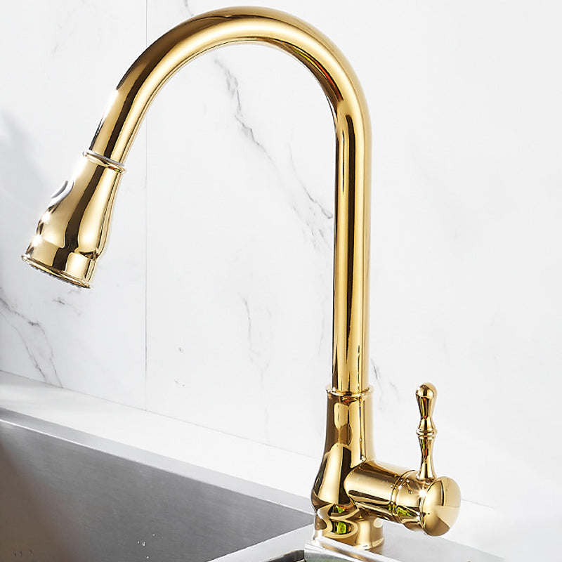Skorter | Brushed Gold Kitchen Sink Faucet High Arc Swivel Spout with Pull-Down Spray Head