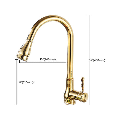 Skorter | Brushed Gold Kitchen Faucet High Arc Swivel Spout with Pull-Down Spray Head