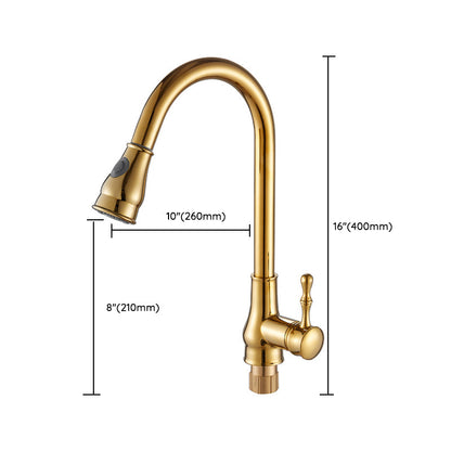 Skorter | Brushed Gold Kitchen Faucet High Arc Swivel Spout with Pull-Down Spray Head