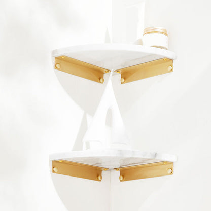 Skorter | 2-piece marble bathroom shelf brass bathroom accessory set in white/green