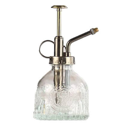 Skorter | Embossed glass bottle with metal nozzle – Plant sprayer for flower watering in vintage design