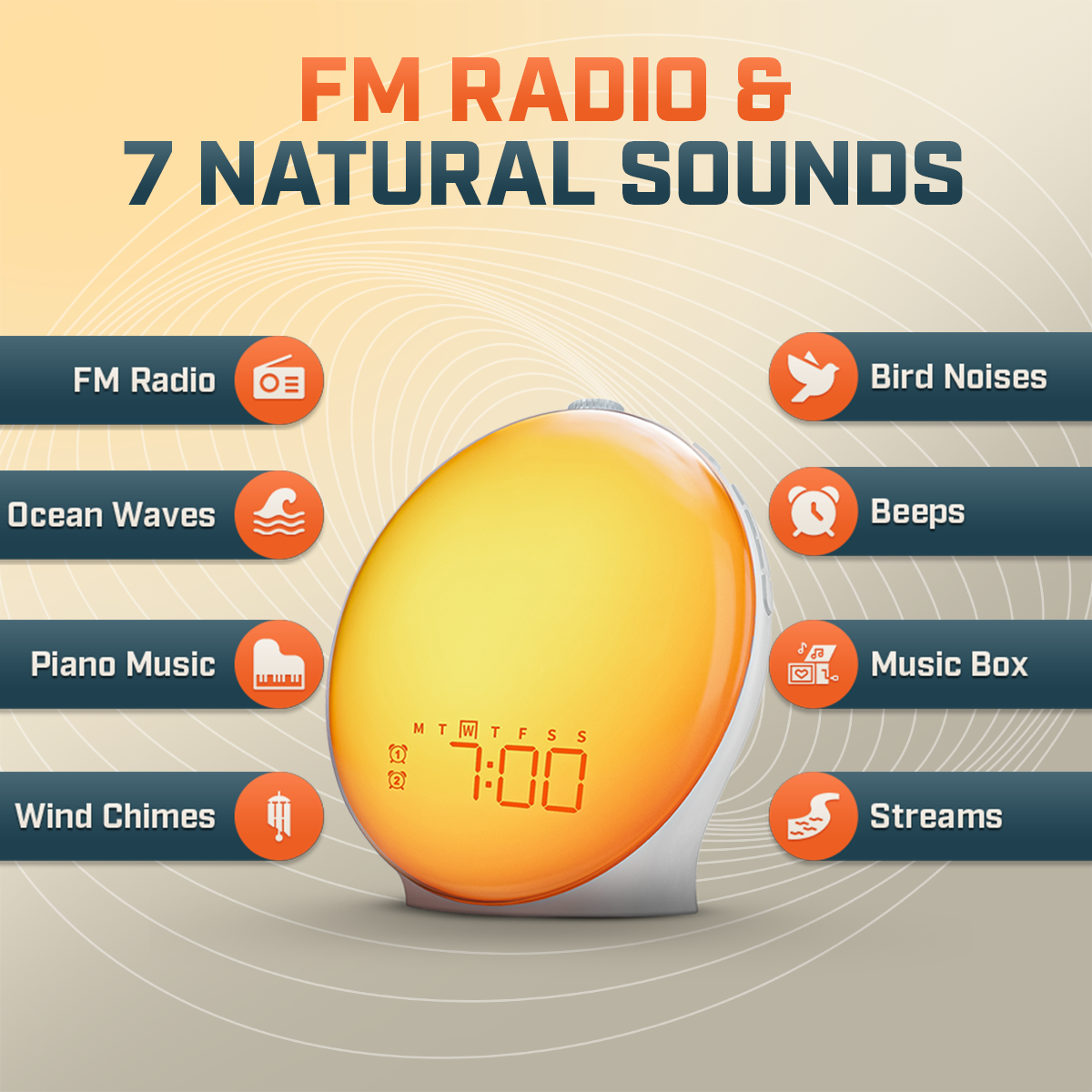 Skorter | Wake-Up Sun Lamp Alarm Clock | Gradual Sunrise Glow & Customizable Sounds for Gentle Mornings