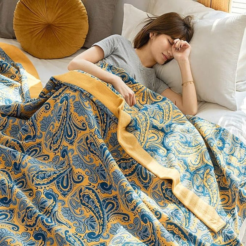 Skorter | Azure Golden Retro Cotton Blanket