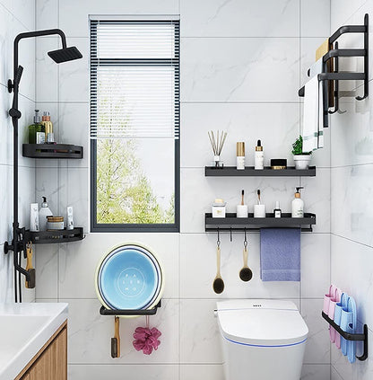 Skorter | FlexRack Wall-Mounted Bathroom Storage Shelf with Towel Holder – Space-Saving Aluminium Rack