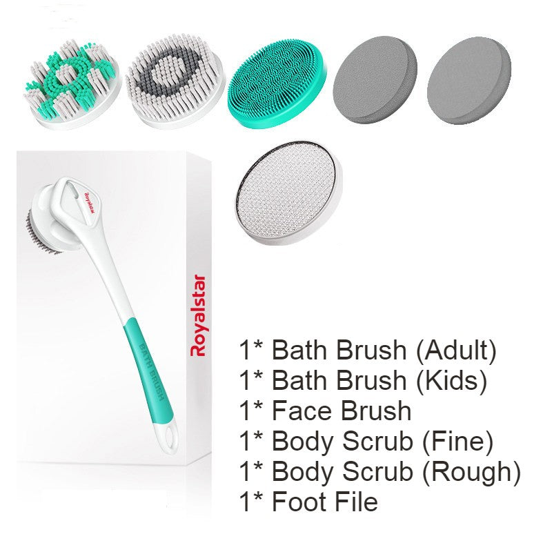 Skorter | All-in-One Rechargeable Body Brush Set, with 7 Replaceable Heads & Long Handle for Body, Face, Foot, Adult & Kids
