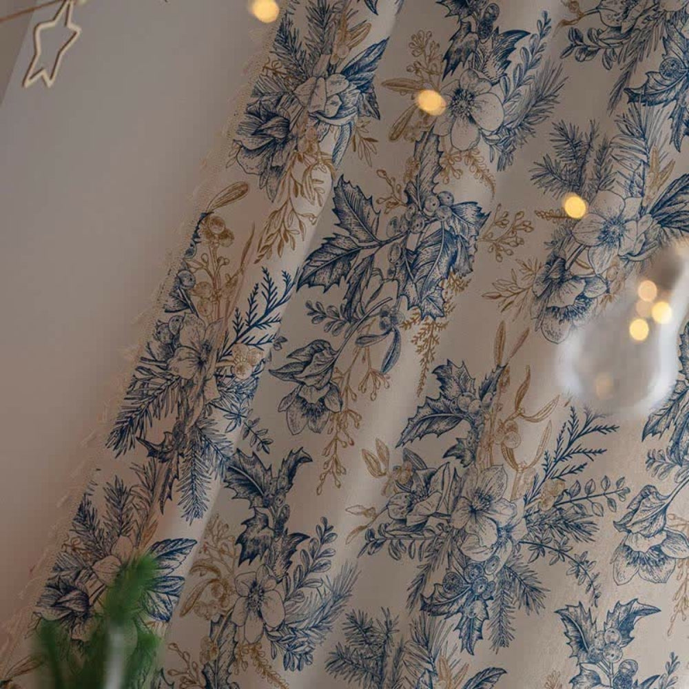 Skorter | Farmhouse Botanical Blue Floral Curtain