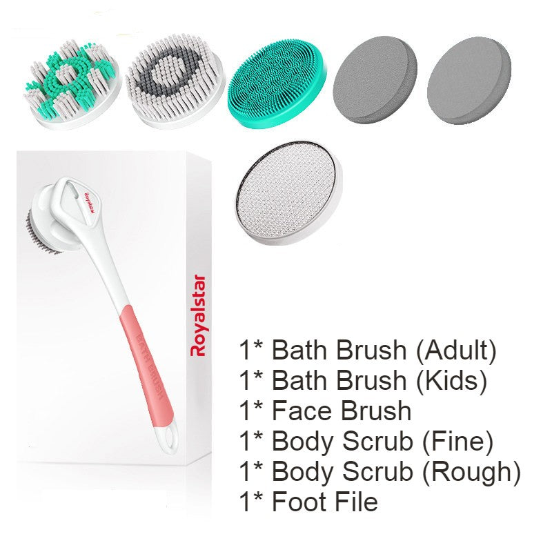Skorter | All-in-One Rechargeable Body Brush Set, with 7 Replaceable Heads & Long Handle for Body, Face, Foot, Adult & Kids