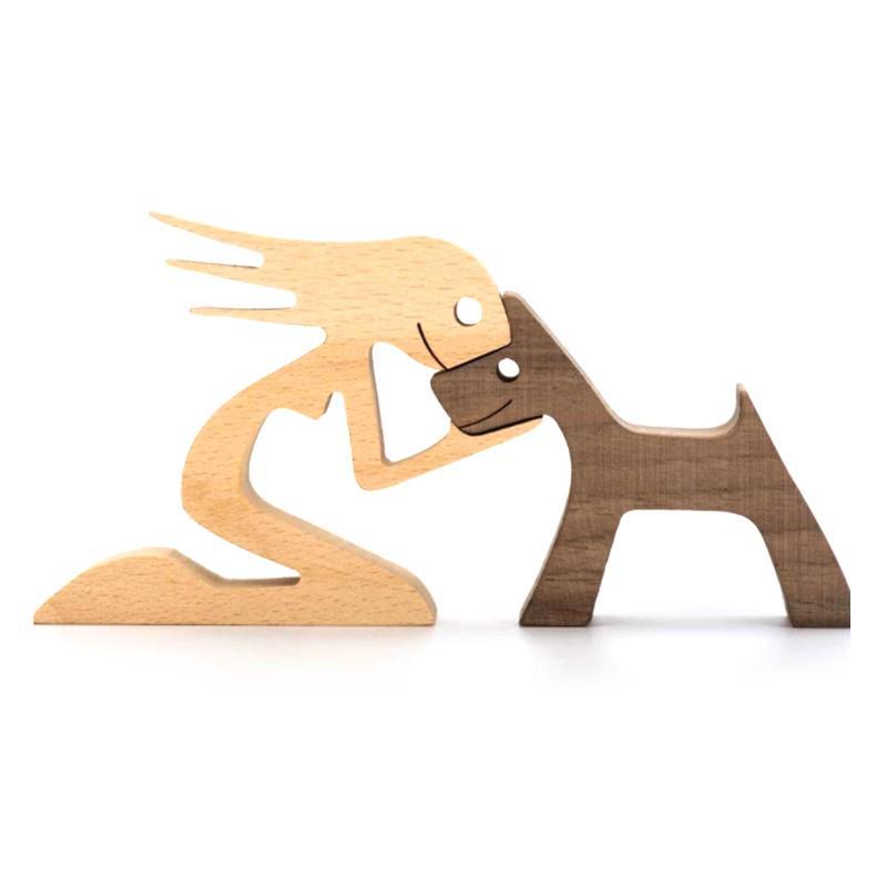 skorter | Animal Lover Gifts Wood Sculpture Family & Puppy Woodcraft Table Ornaments