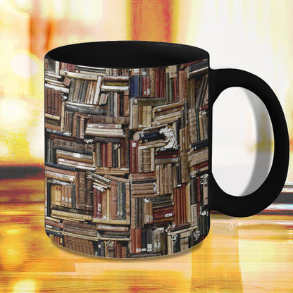 Skorter | Bookshelf Ceramic Coffee Mug - Gift for Cat Book Lovers