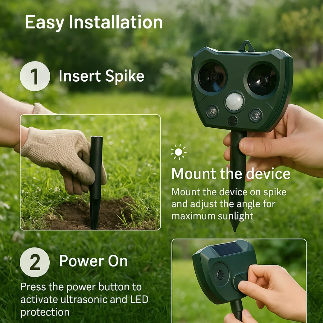 Skorter | Ultrasonic Bird & Pest Defender | Weatherproof, Solar-Powered & Effective for Garden Protection