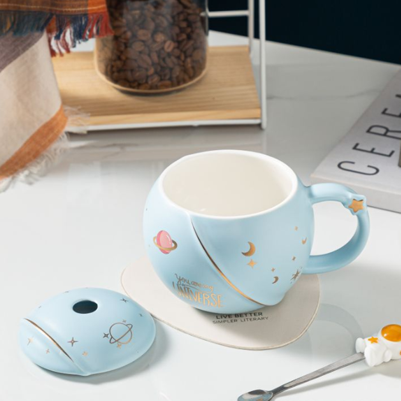 skorter | Creativity Ceramic Astronaut Planet Mug With Lid Spoon