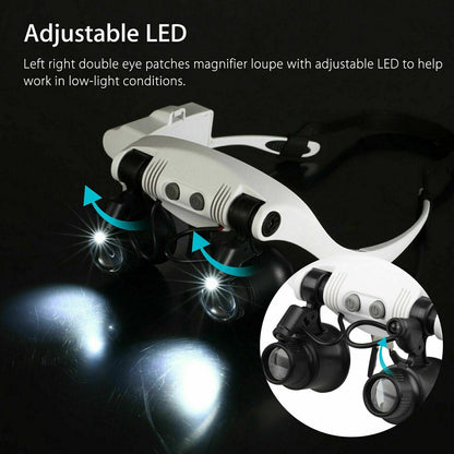 Skorter | Adjustable Headband Magnifier with LED Light & 8 Lenses – Perfect for Jewelry, Watch Repair & Engraving