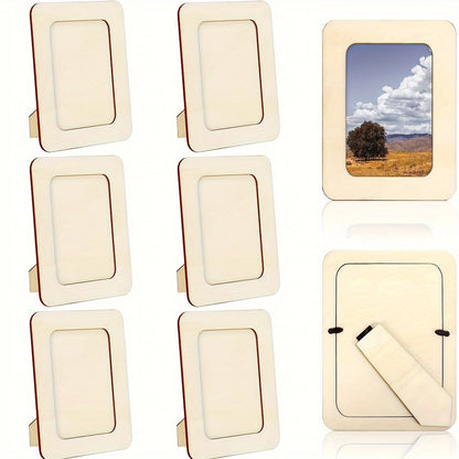 Skorter | 6-piece Wood Photo Frame Set for DIY Creative Projects, Untreated Wood Photo Frames for Postcards and Pictures