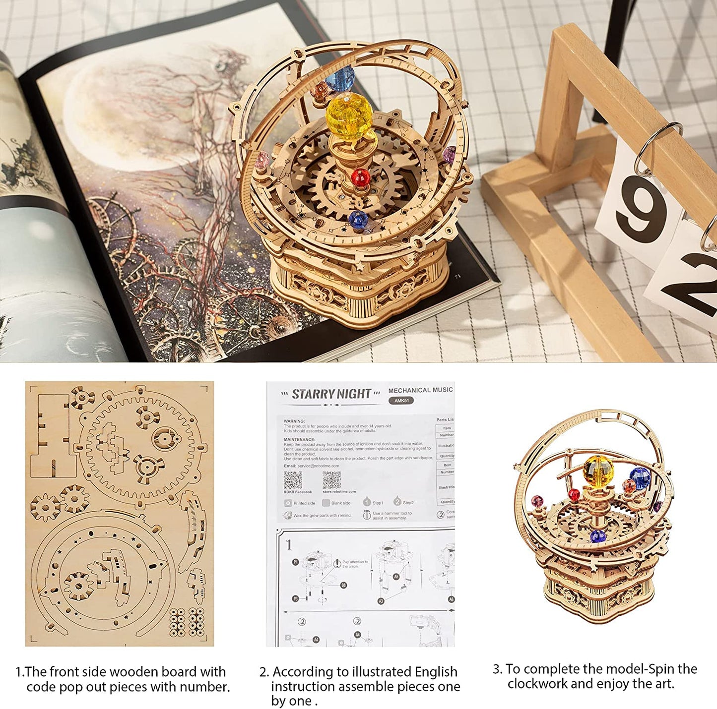 Skorter | DIY 3D Wood Rotating Starry Sky Mechanical Music Box
