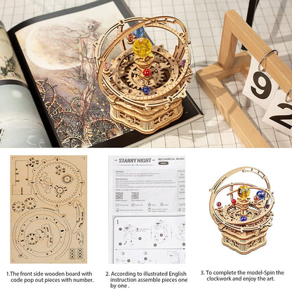 Skorter | DIY 3D Wood Rotating Starry Sky Mechanical Music Box