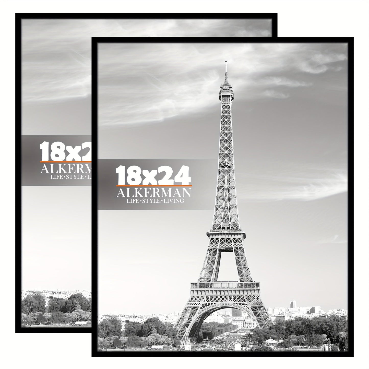 Skorter | 2 pcs Classic Black Photo Frames with Protection - Wall Mount for Posters, Pictures and Artwork, Ideal for Home and Office