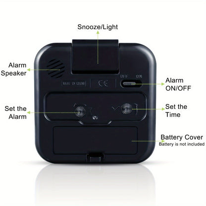 Skorter | TimeRest - Classic Square Travel Alarm Clock with Snooze and Glowing Hands